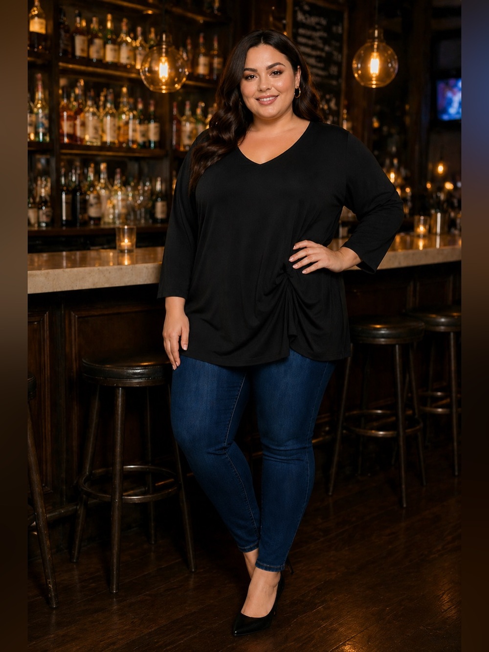 Joseph Ribkoff Black V-Neck Knot-Detail Tunic